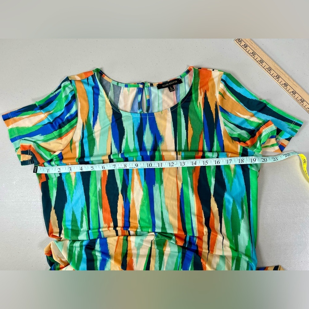 Green and Blue Casual Sundress with Crew Neck and Short Sleeves - Picture 11 of 14